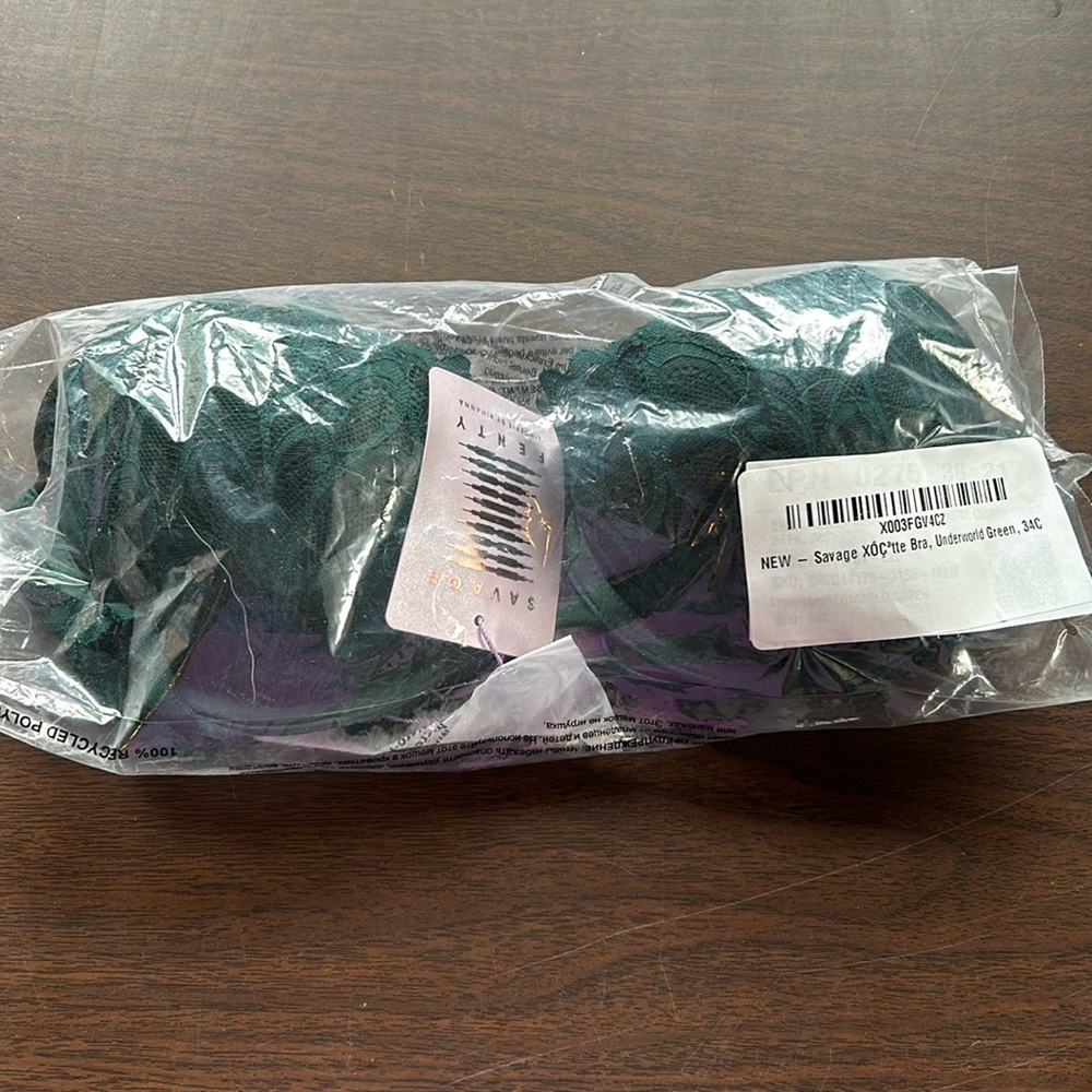 Savage X Fenty Rihanna Bra Brand New NWT Size 34C Underworld Green Lace
